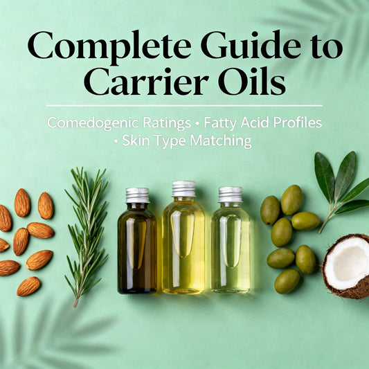 Carrier oils guide showing various botanical seed oils with comedogenic ratings and fatty acid profiles - skincare oil selection chart