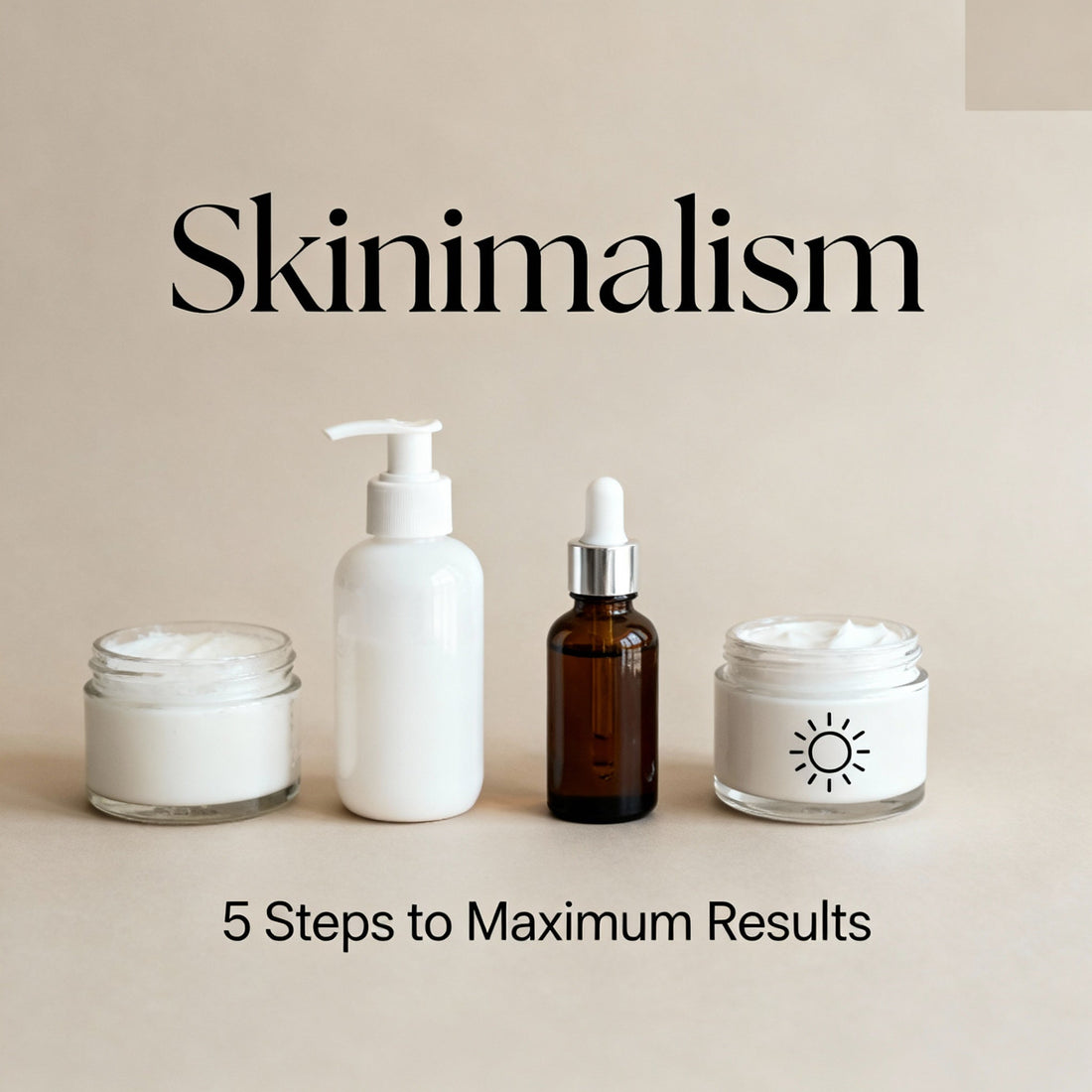 Minimalist skincare routine with botanical facial oils, cleansing balm, and hyaluronic cream arranged on clean white surface - skinimalism concept