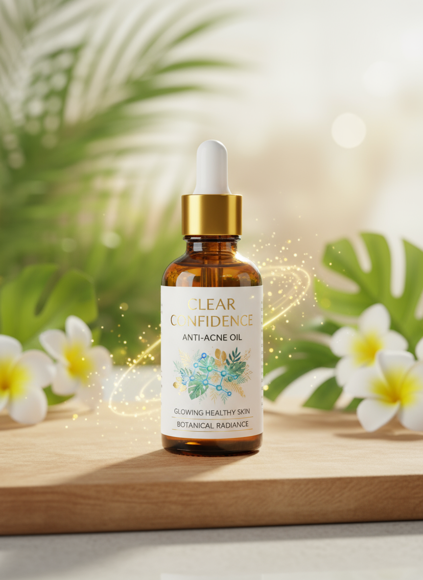Clear Confidence Anti-Acne Oil application showing smooth, clear skin results