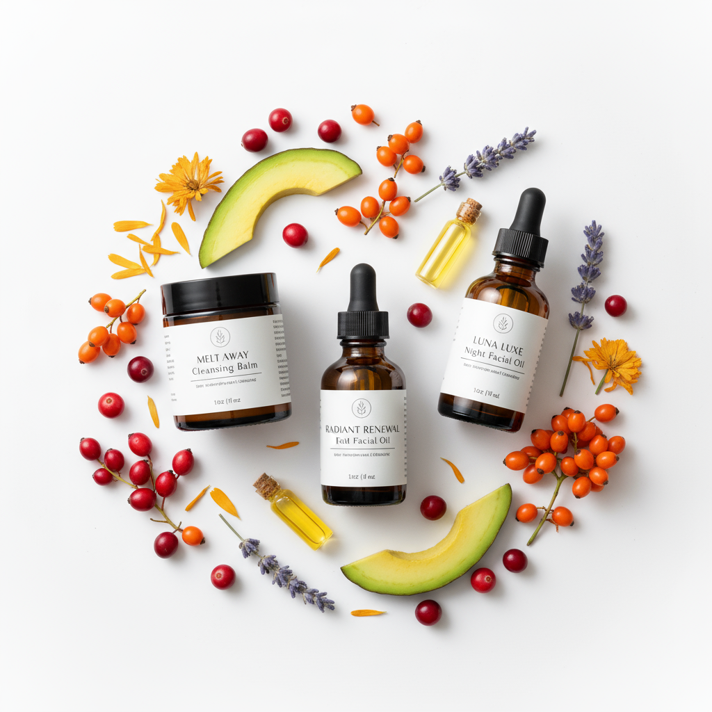 Botanical Facial Skincare Set bundle with cleansing balm and bakuchiol day and night facial oils - handcrafted in Florida