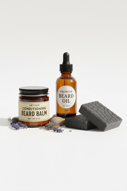 Men's grooming bundle with beard oil, balm and Alligator Skin exfoliating soap