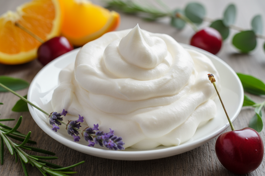 Whipped body butter cloud-like texture close-up - shea and mango butter moisturizer